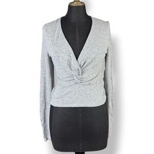 Free People Sweater Grey Twisted Front Deep V-Neck Sweater Size Small